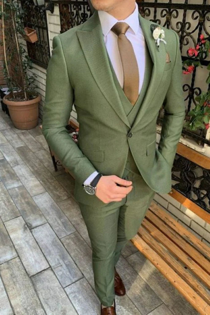 Men Olive­ Green Three-Piece Suit | Wedding Dinner And Formal Events