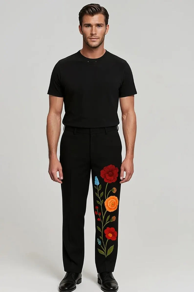 Men’s black embroidered pants for wedding, party, and groom wear – stylish ethnic formal wear-front