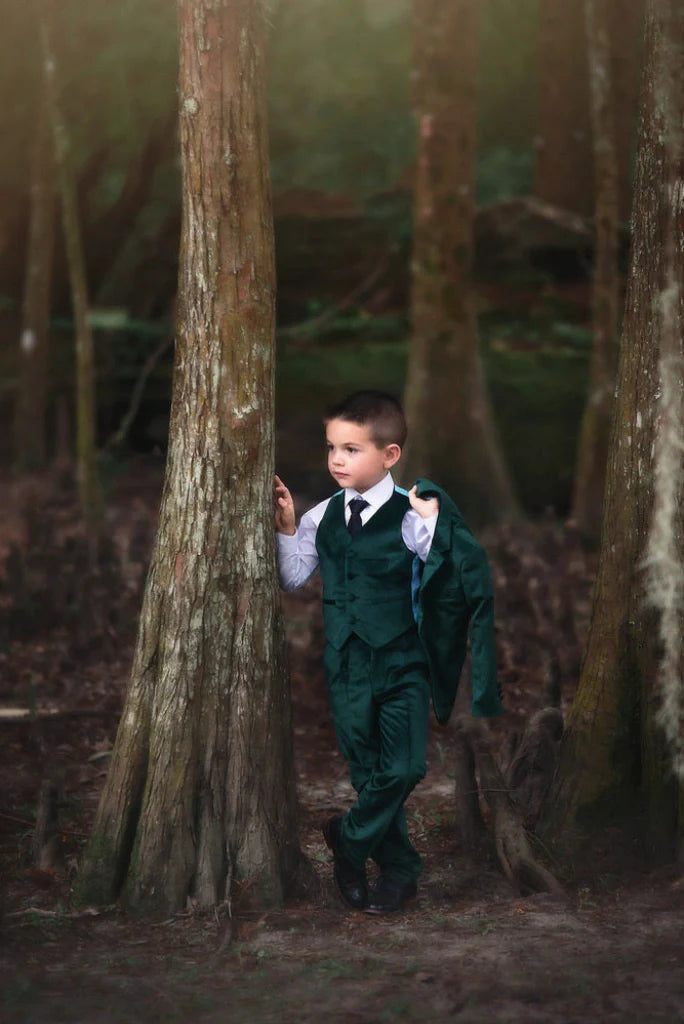 Boy velvet dark green suit