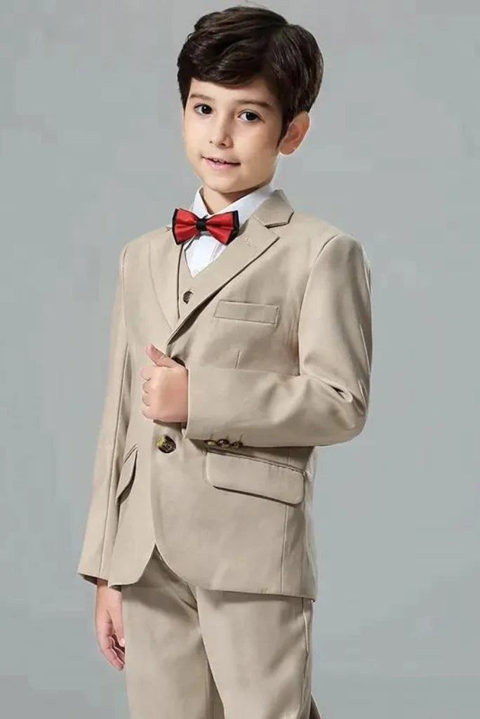 Boy beige three piece suit-front