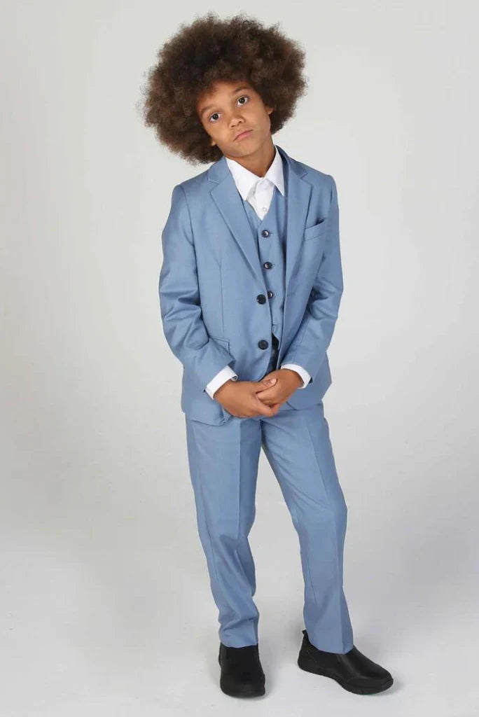 Boy blue three piece suit -front