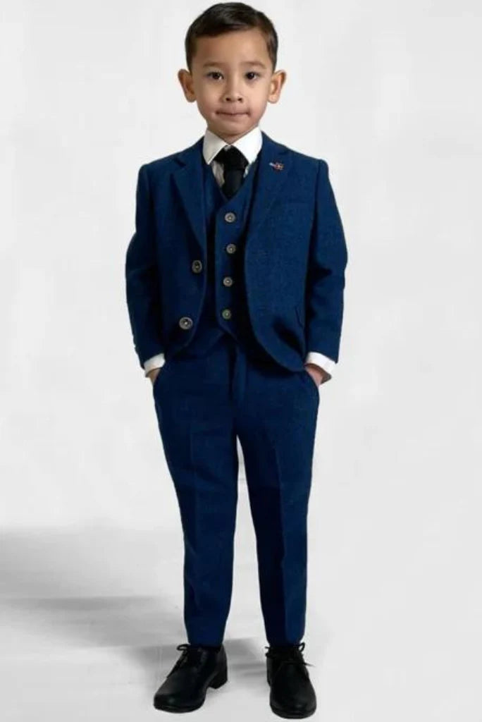 Boy blue tweed suit-front