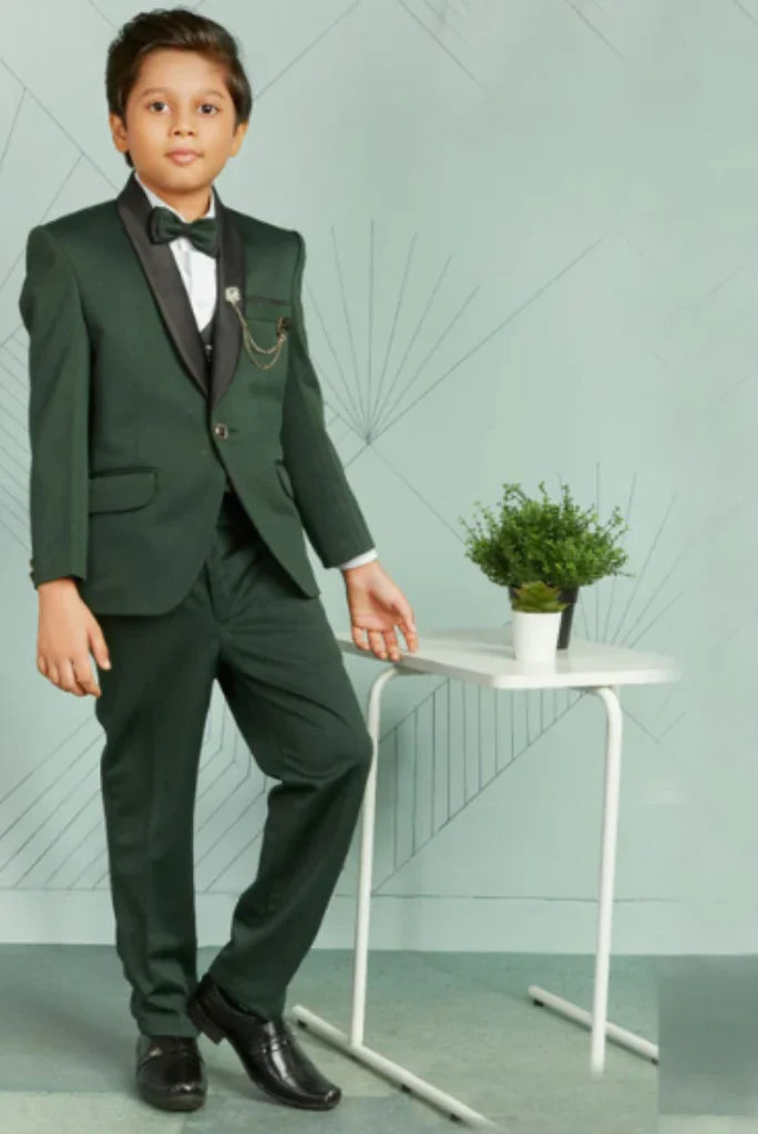 Boy emerald green three piece suit-front