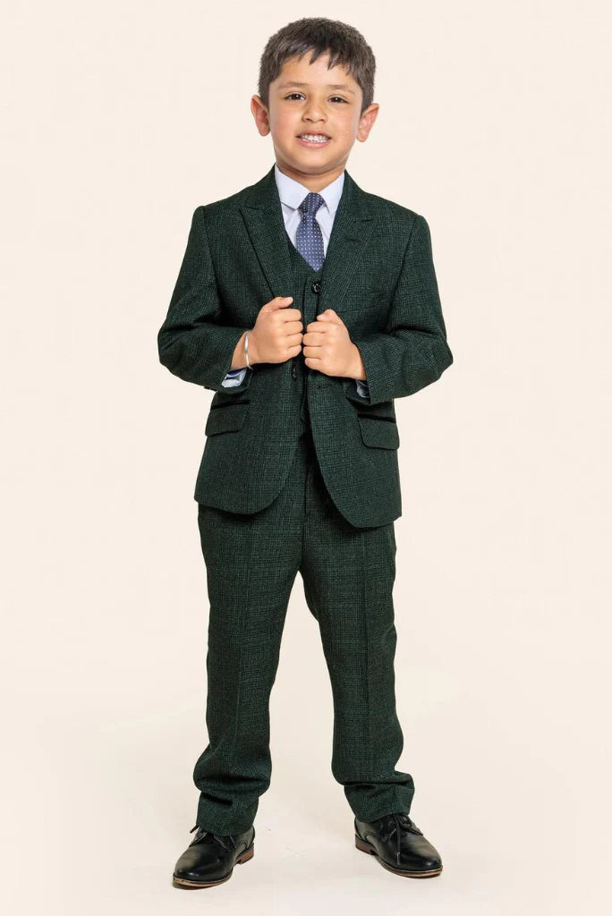 Boy green tweed suit-front