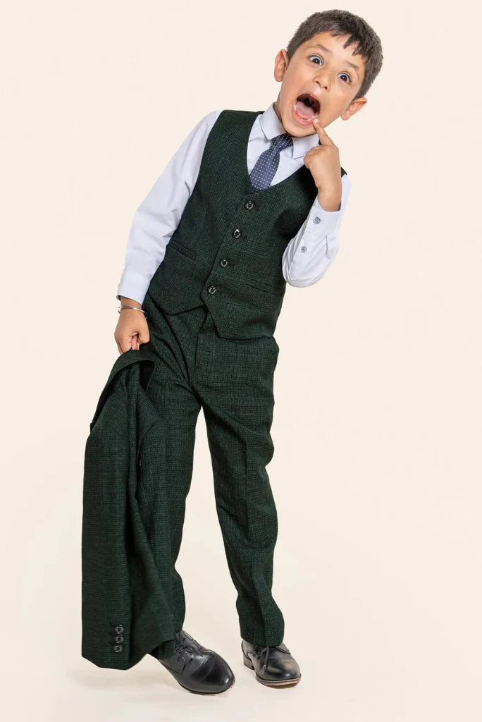 Green tweed boy suit for wedding