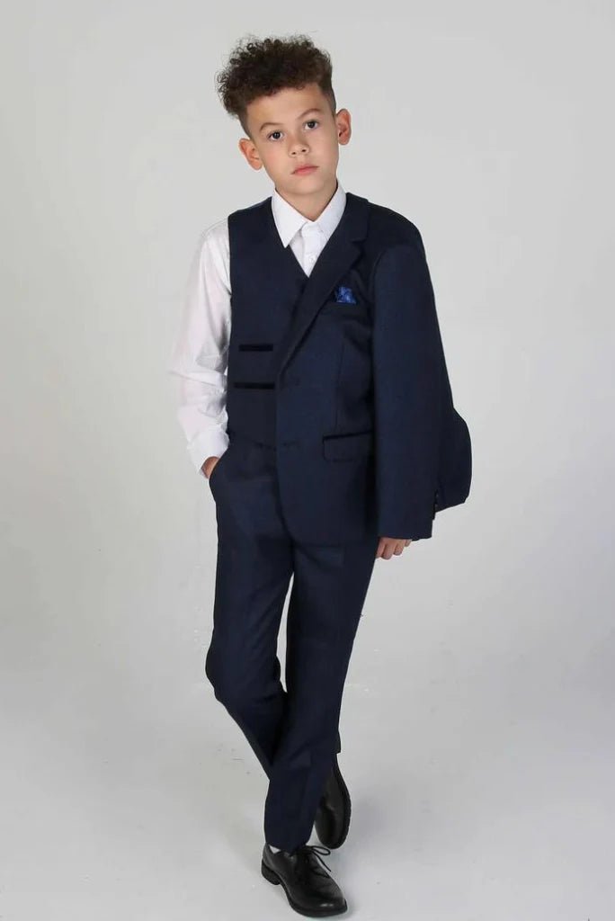 Boy navy blue three piece suit