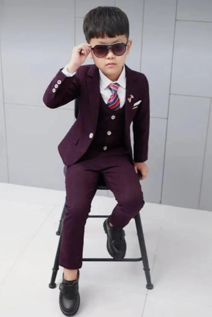 Boy wine three piece suit-front
