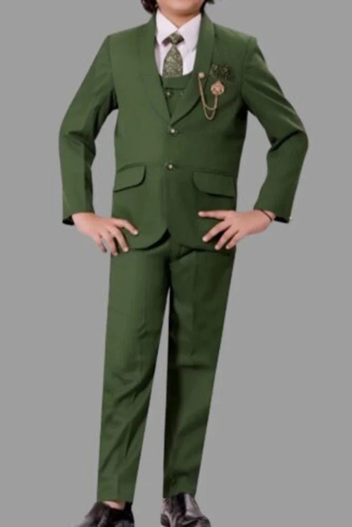 Boys green three piece suit-front