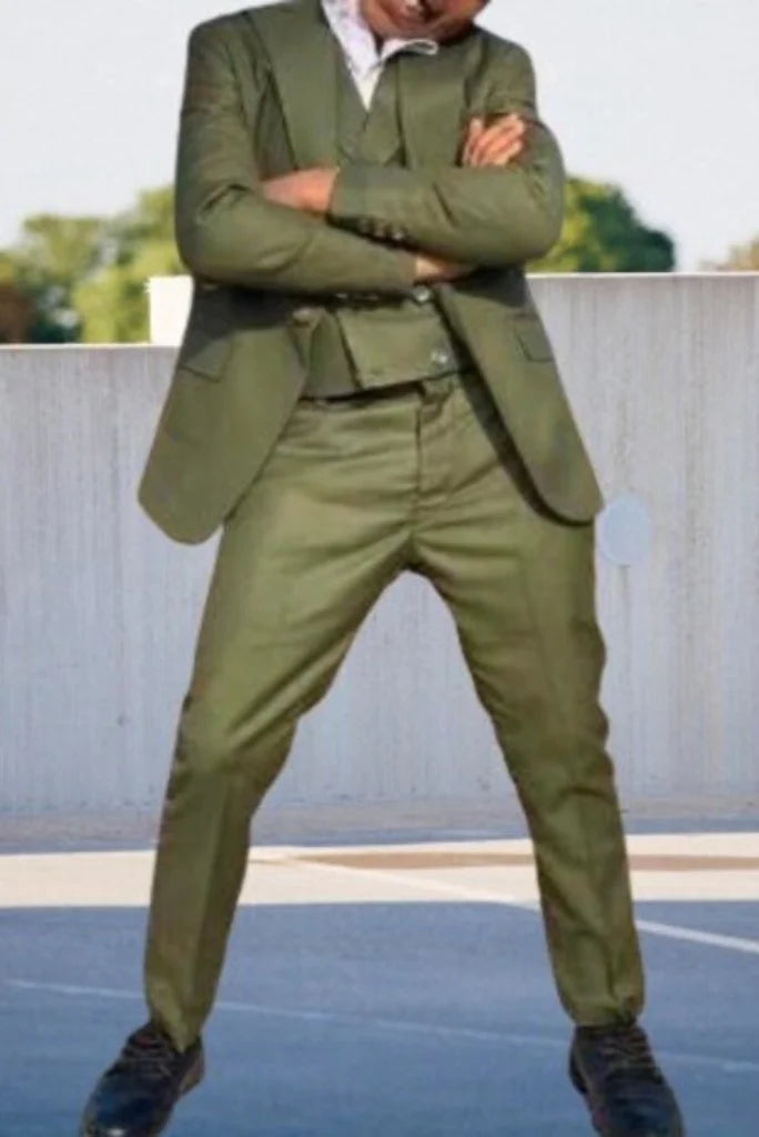 Boys olive green suit-front