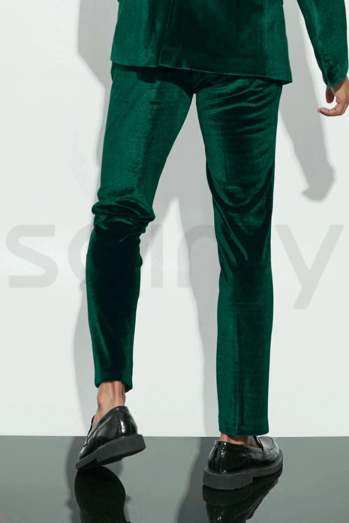Velvet formal pants in emerald green for men – ideal for groomsmen and special occasions-back