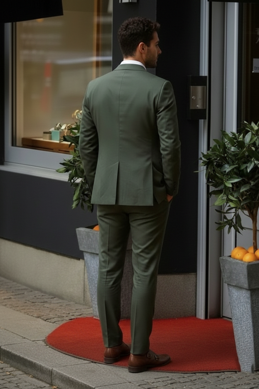 Olive Green Business Suit for Men(back)