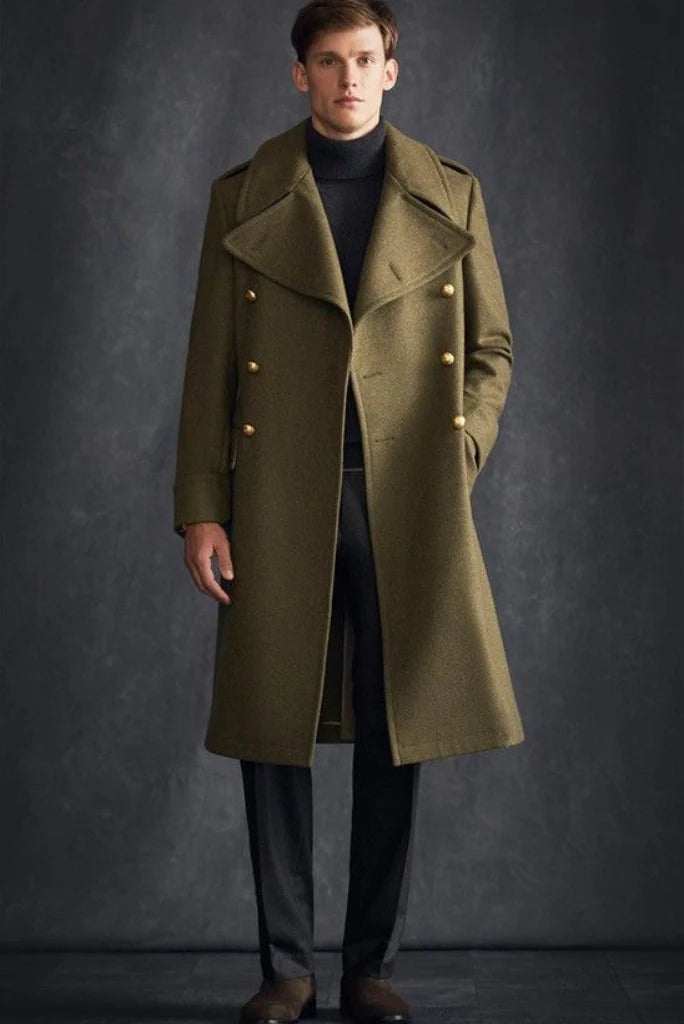 Green men long coat-front