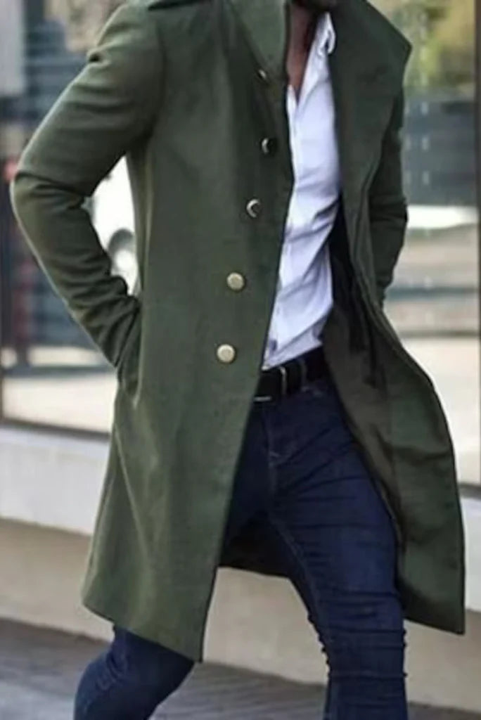 Green overcoat long coat men-front