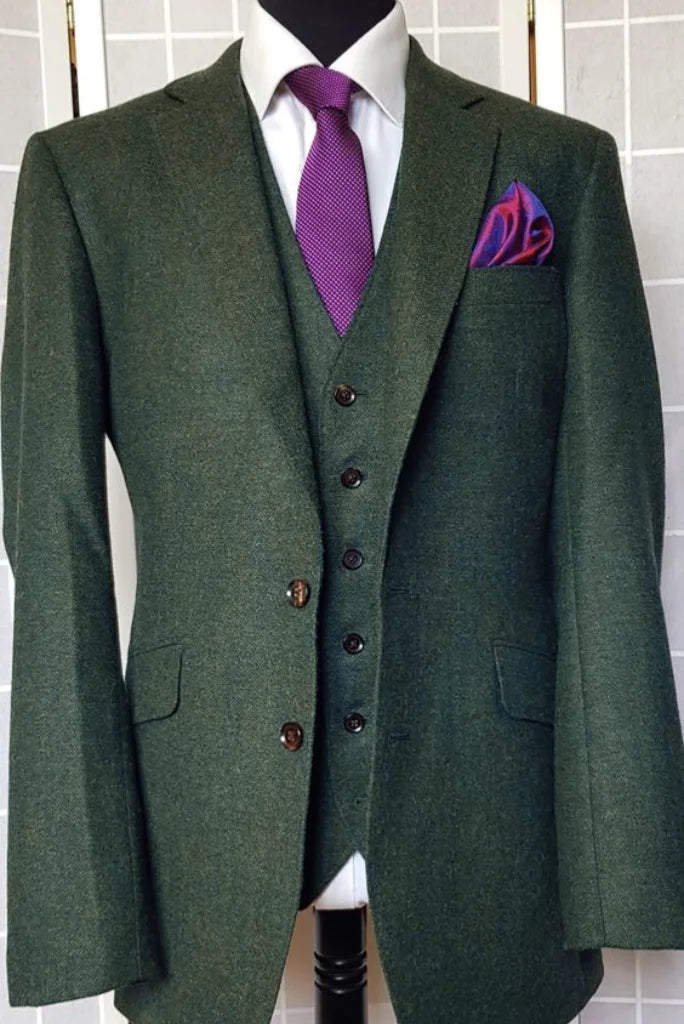 Green tweed three piece-front