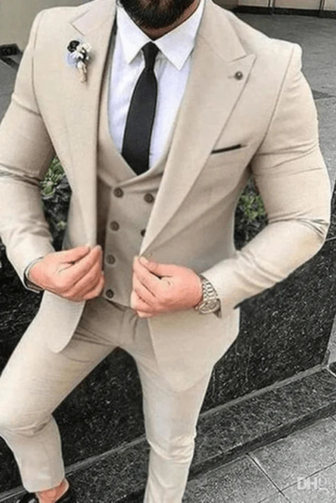 Beige Three Piece Suit For Man 
