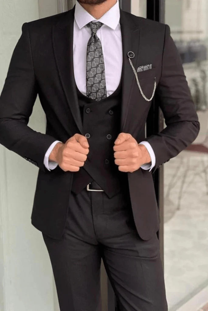 Black Three Piece Suit For Man 