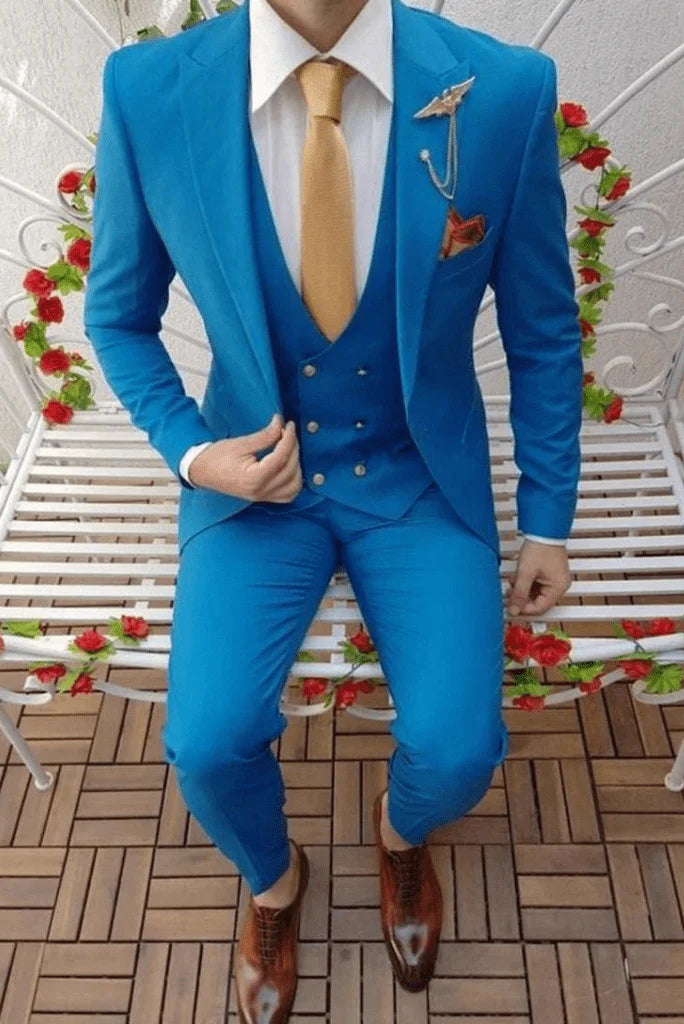 Spa Blue Men Three Piece Suit 