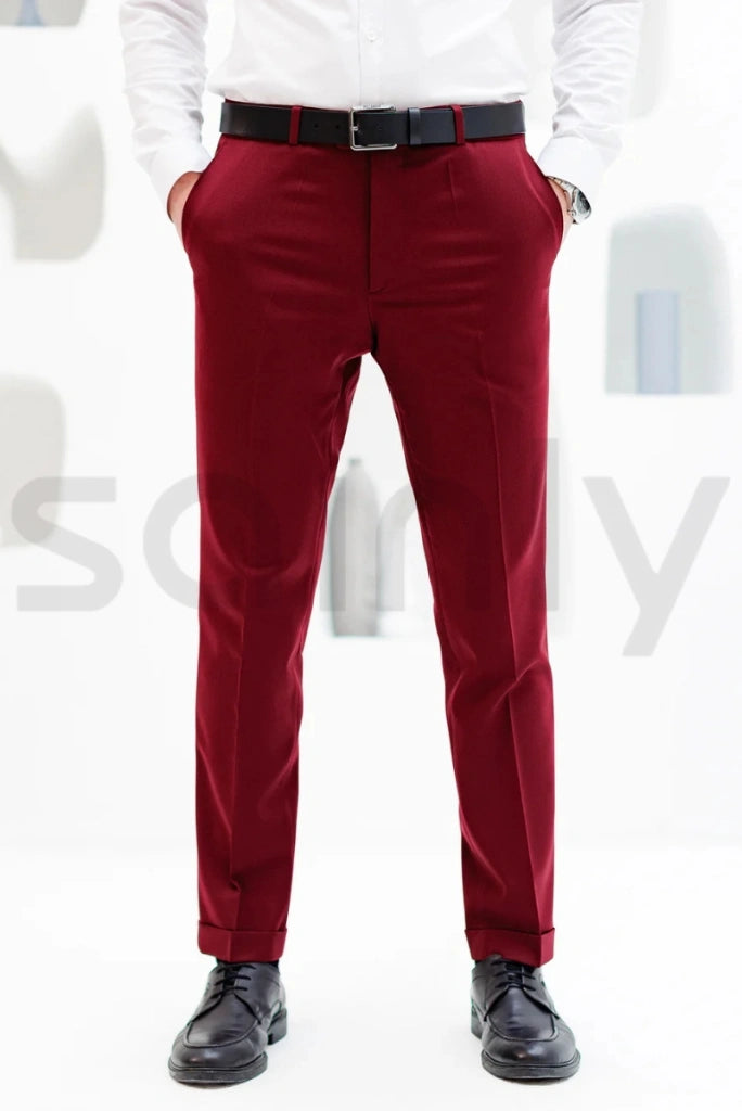 Men's maroon formal trousers suitable for office, daily, and party wear-front