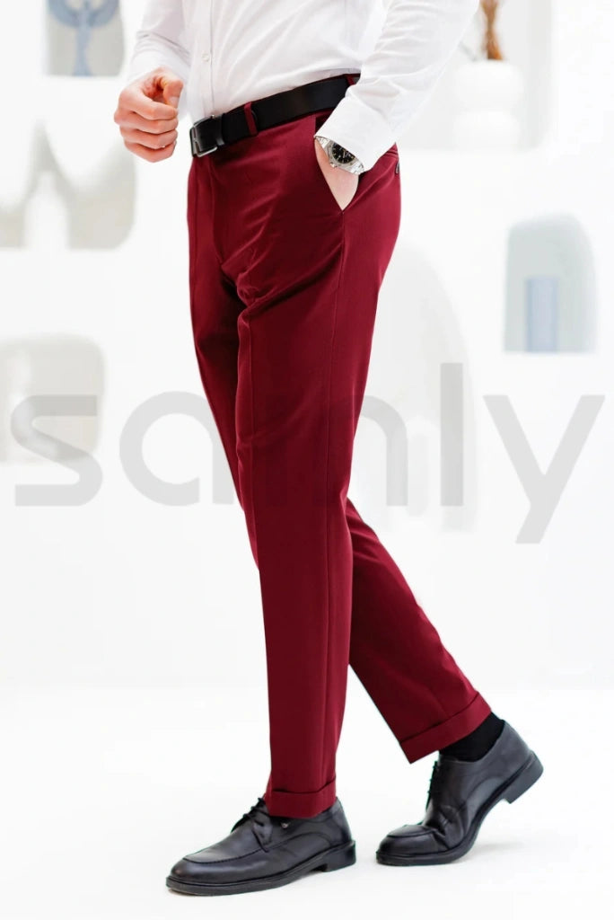 Elegant maroon men's trousers for office meetings and evening parties-side
