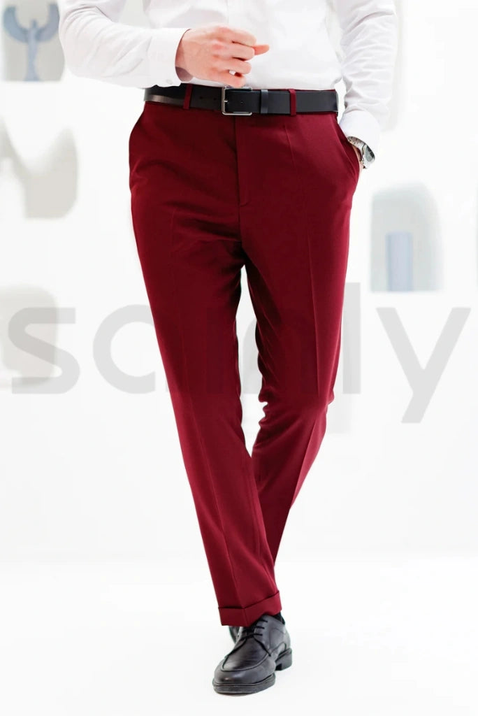Men's maroon formal pants for all-day comfort and style-front