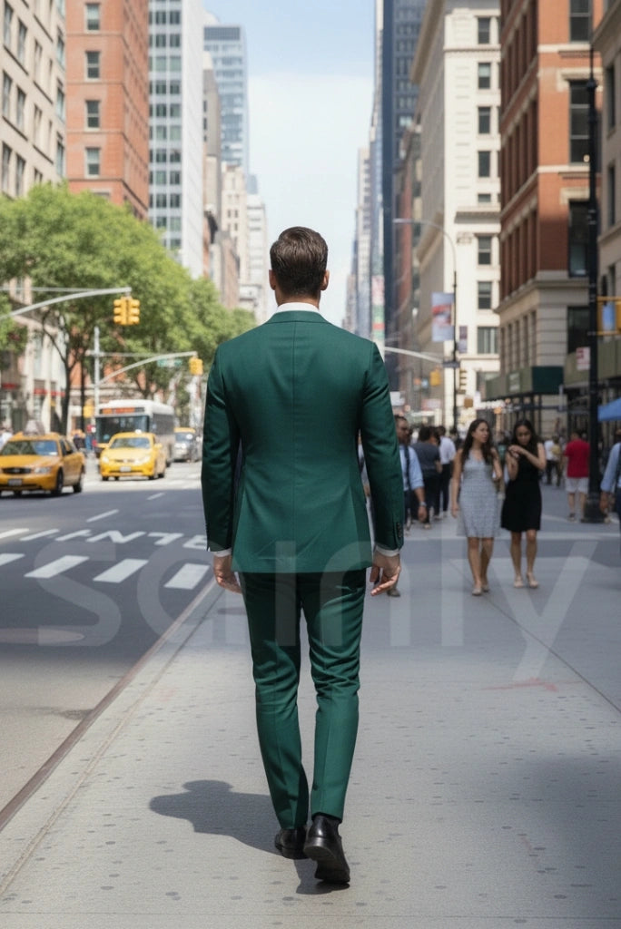 Classic men’s green suit for office, dinner, and events-back