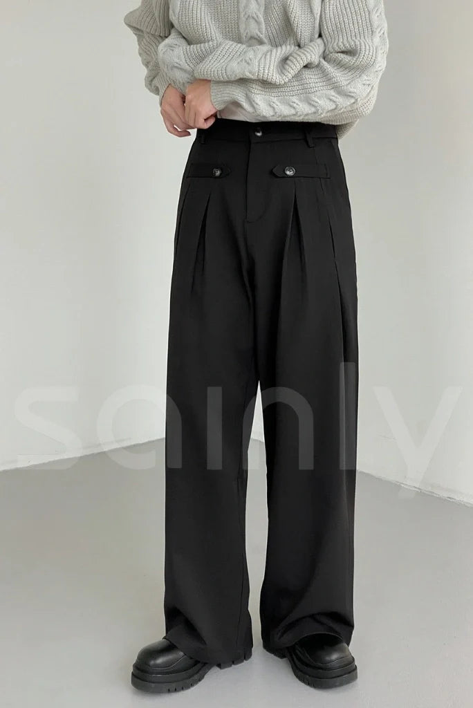 Men Black Bell Bottom Trousers-Front