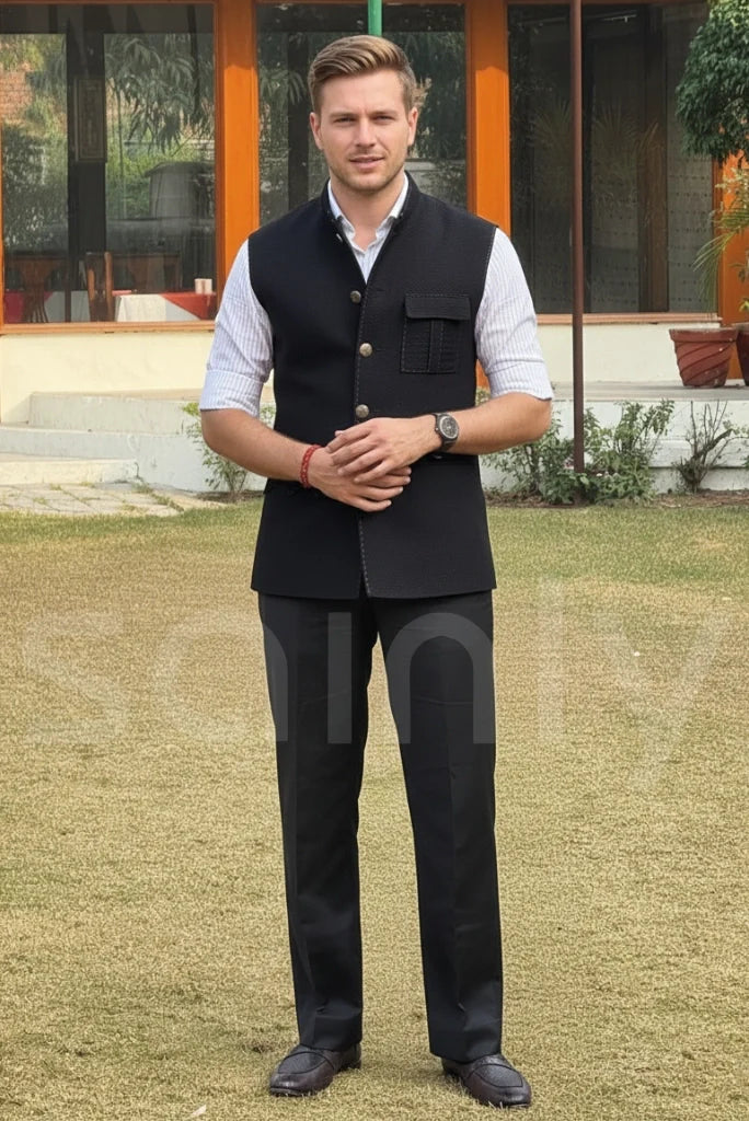 Men black jodhpuri jacket-front