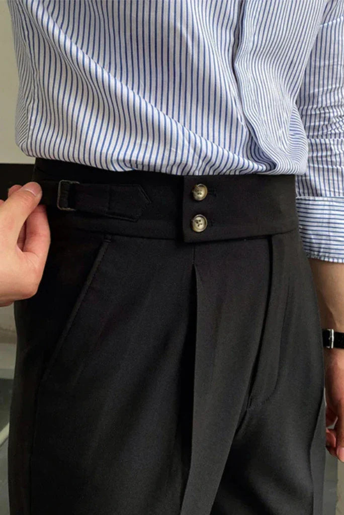 High Waist Black Gurkha Trousers for Men-Side