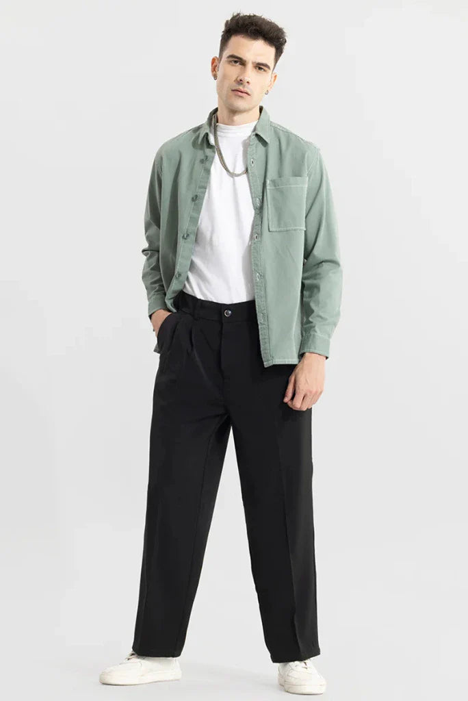 Men Black Korean Pant-Front