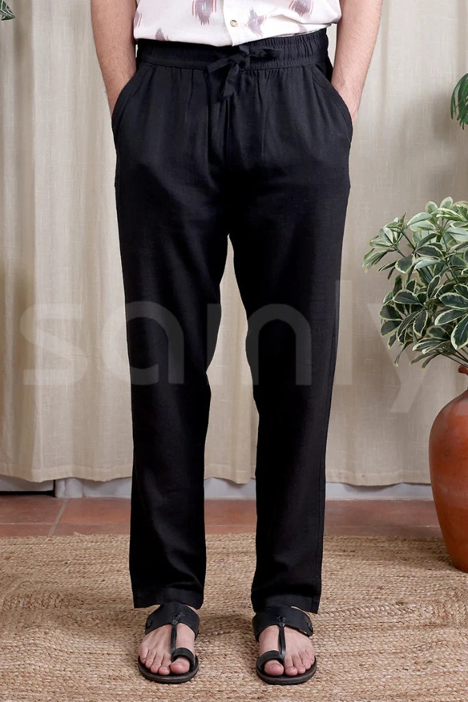 Stylish black linen trouser for travel and vacation-front