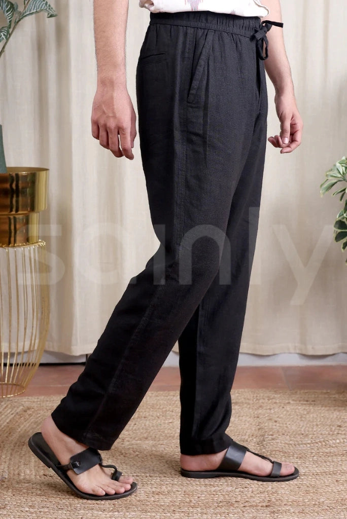 Casual black linen pant for beach outings-side
