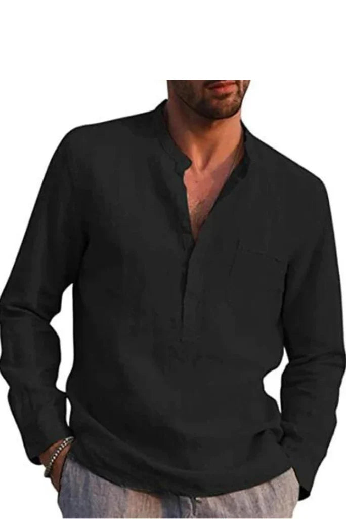 Men Black Casual Linen Shirt-Front