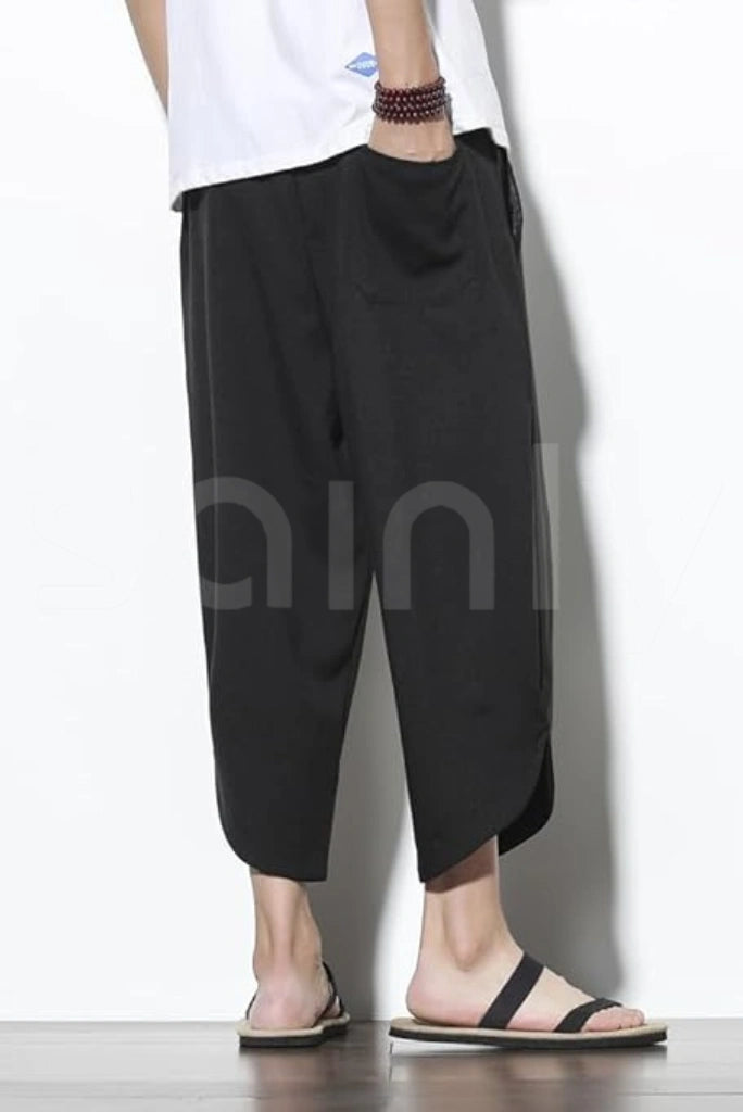 Men’s black linen pant for summer parties and casual wear-back