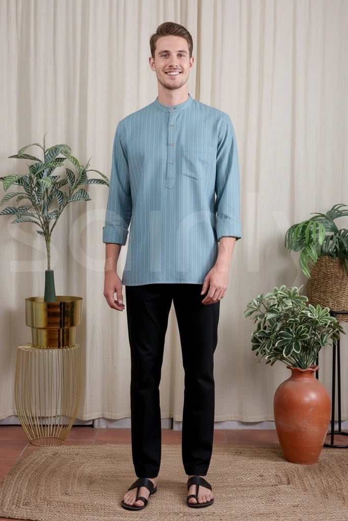 Men’s black linen trouser for summer travel wear-front