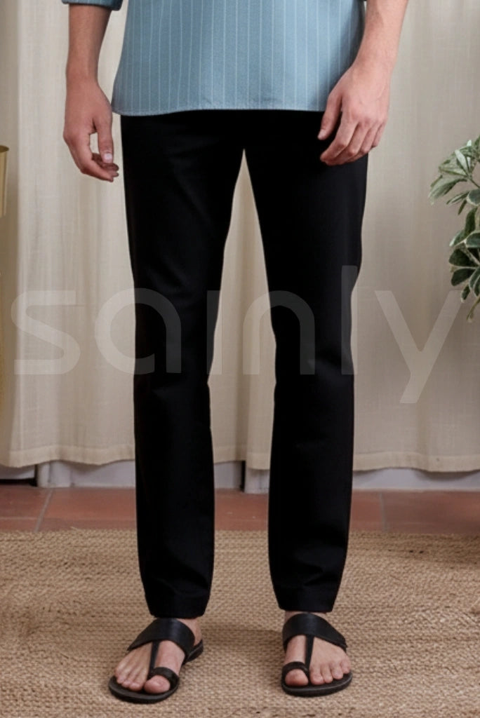 Men’s casual black linen pant for brunch and outings-front