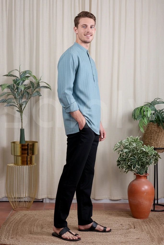 Breathable black linen trousers for men – office casual style-side