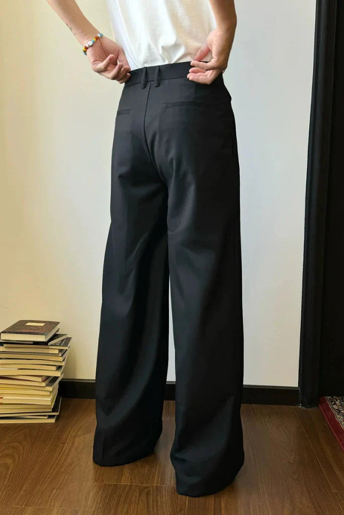 Men Black High Waist Pleated Pant-Back