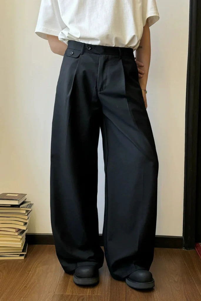 Modern Black Wide-Leg Pants-Front