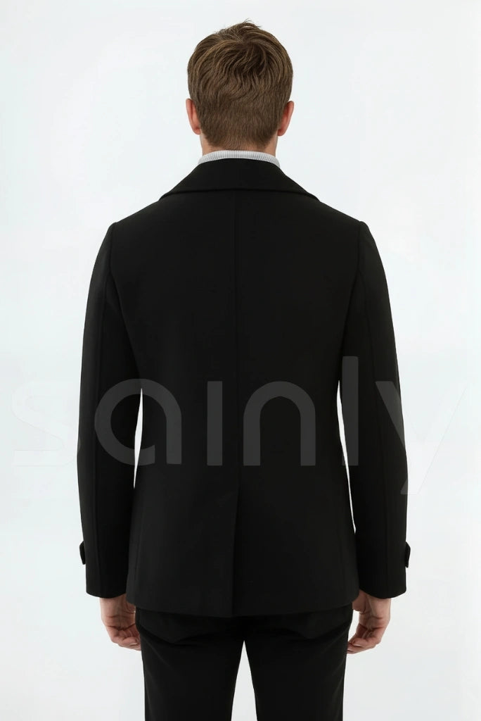 Warm men’s pea coat for casual winter outings evening wear-Back