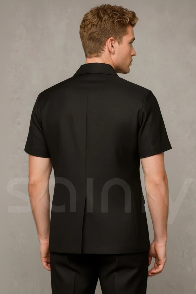 Black safari suit ideal for formal day events and semi-formal occasions-back