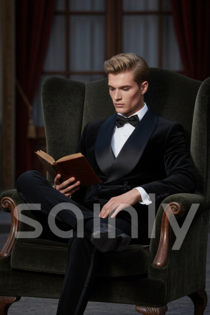 Elegant men’s formal party wear smoking coat black