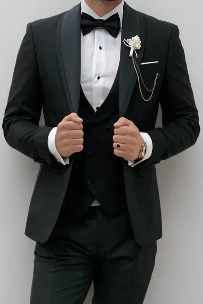 Black wedding wear suit for men