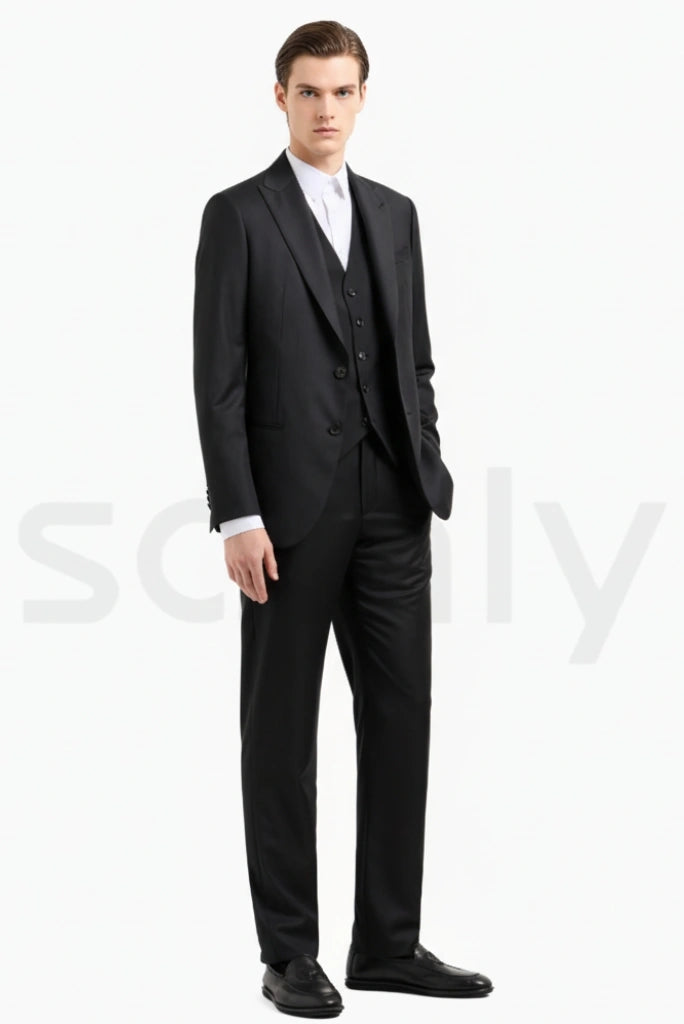 Classic black three piece suit for business meetings-Side