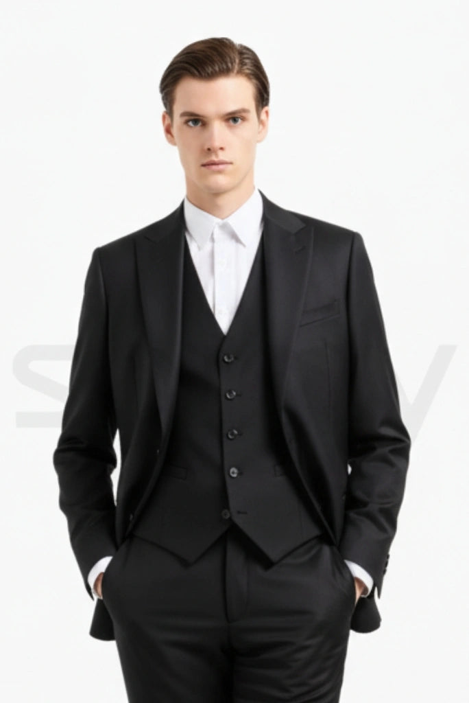Luxury black suit set for men’s reception party-Front