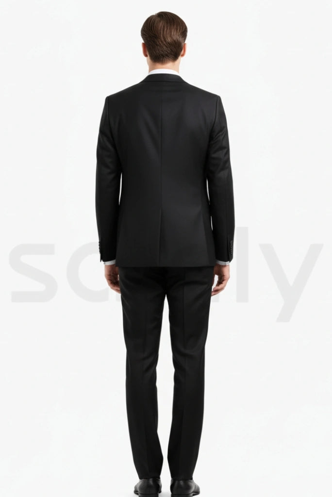 Men’s elegant black three piece suit for engagement-Back