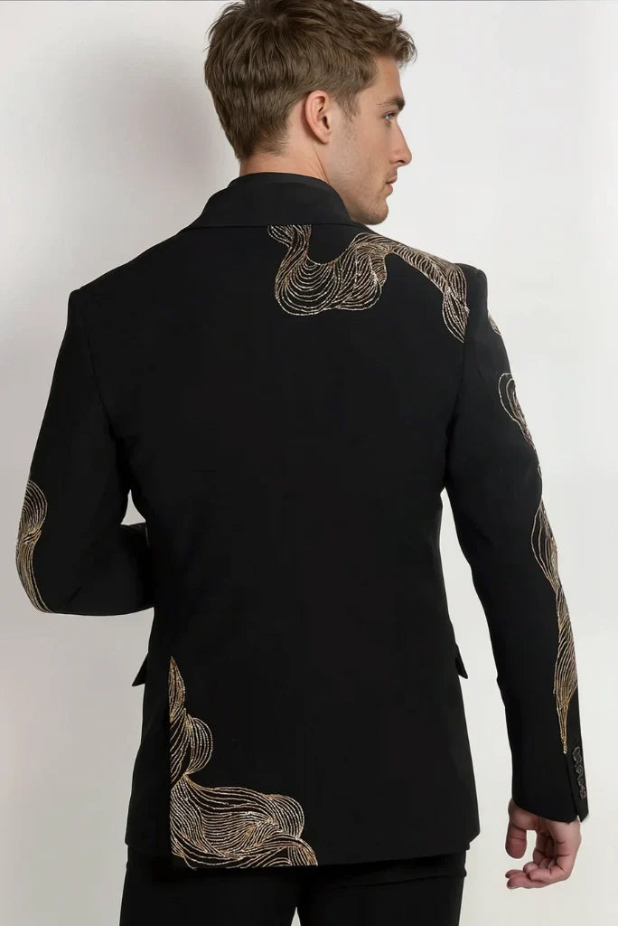 black suit with gold embroidery for men-back