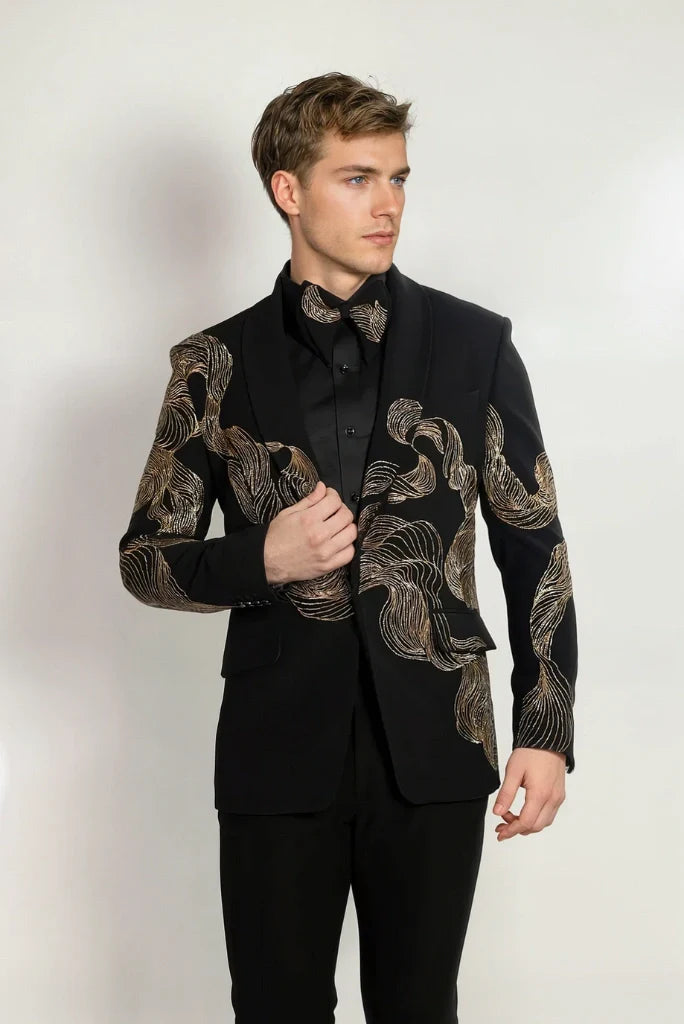 Men embroidery two piece suit-front