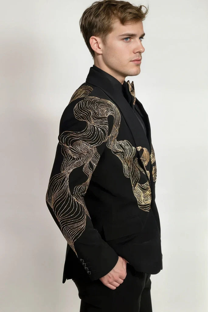Embroidery two piece suit for men-side