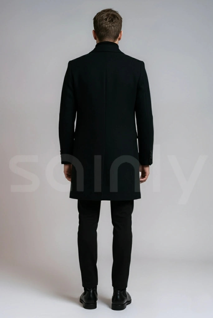 Luxury men’s double breasted tweed coat for evening events-Back