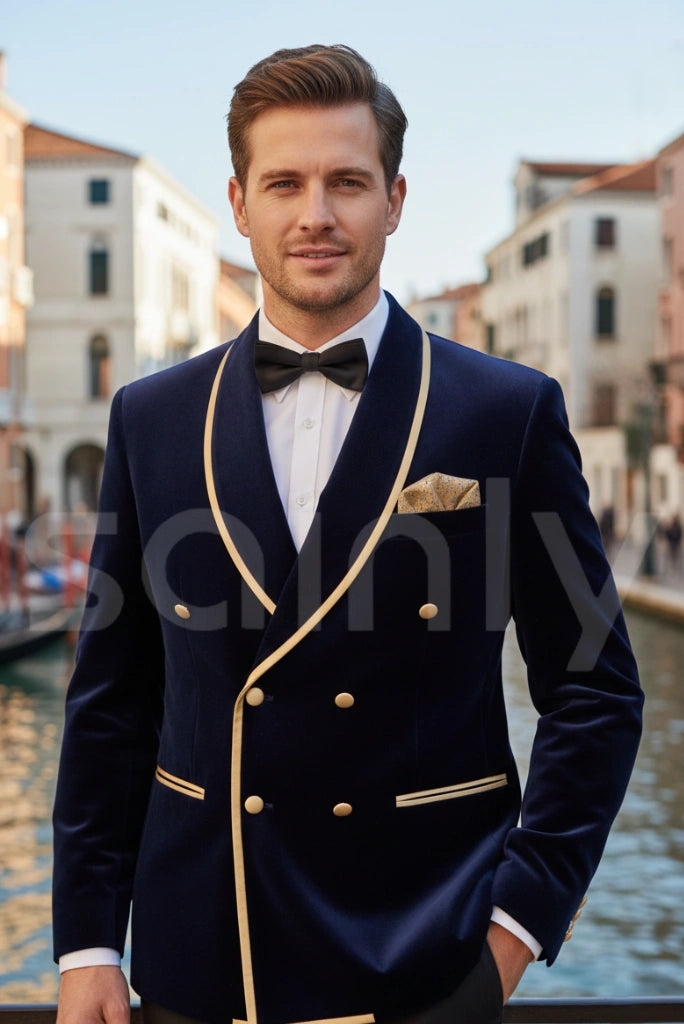 Men’s black velvet smoking jacket winter dinner wear